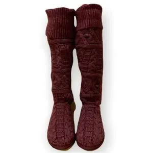 UGG Shoes Ugg Over The Knee Twisted Cable Knit Boot Burgundy